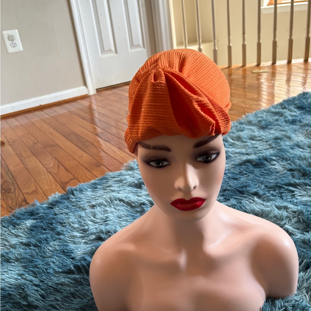 Orange Ribbed Turban Hat